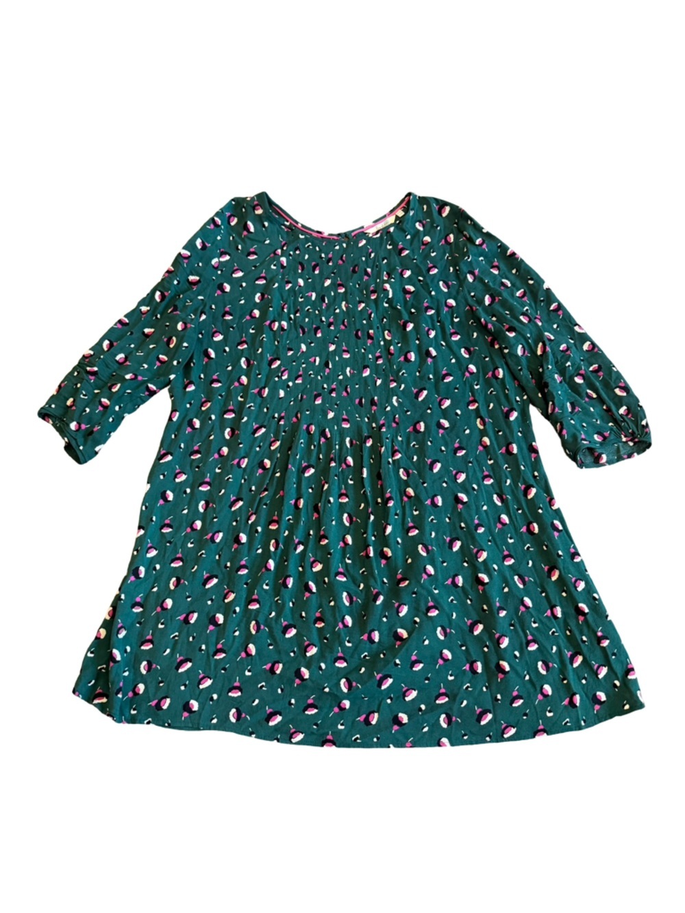 Boden Aurelia Tunic Top Green Fun Print Shirt Blouse 3/4 Sleeves Size 14R Womens